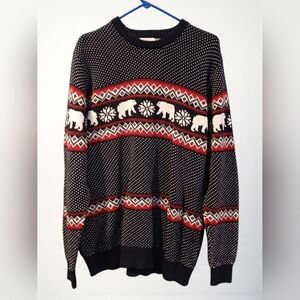 Aspen Fair Isle Polar Bear Chunky Knit Sweater Mens XL Blue White Nordic
